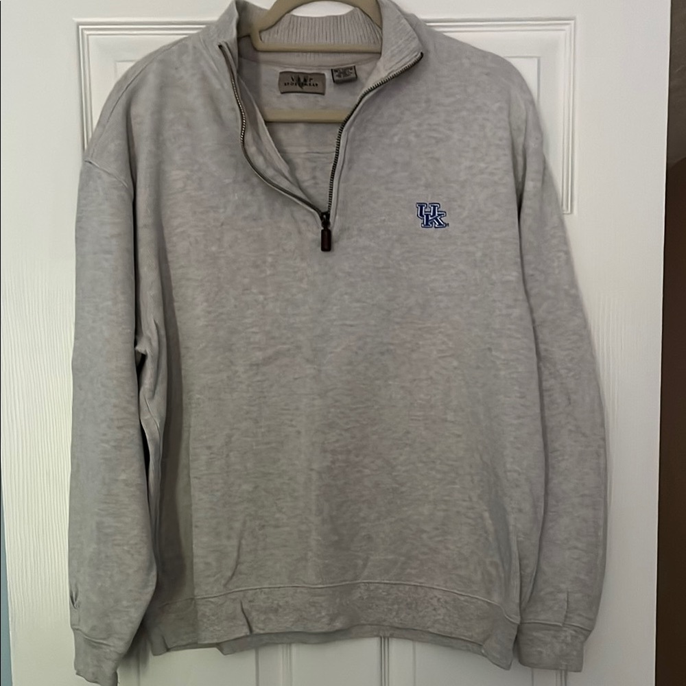 Gray Zip Up Sweater with Ribbed Cuffs and Hem